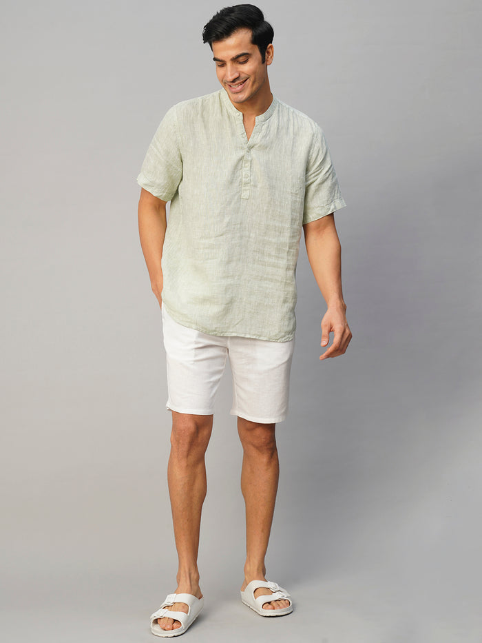 Men's Cotton Linen Regular Fit Stripe Side Seam Pocket Shorts White