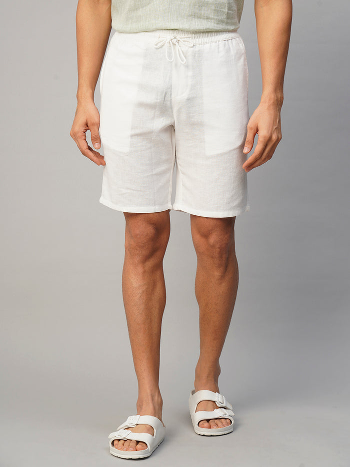 Men's Cotton Linen Regular Fit Stripe Side Seam Pocket Shorts White