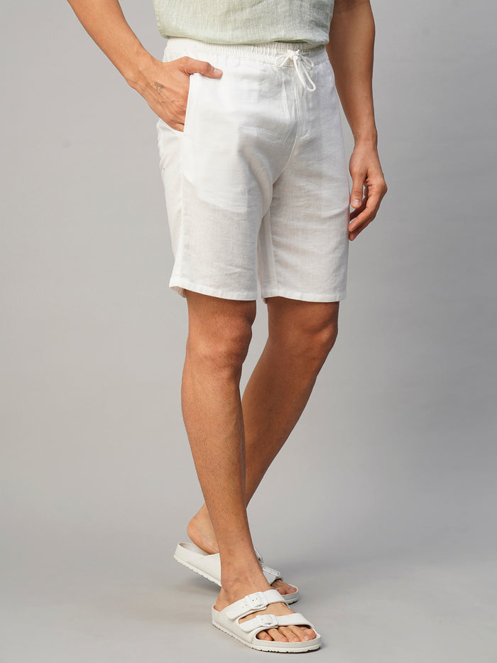 Men's Cotton Linen Regular Fit Stripe Side Seam Pocket Shorts White