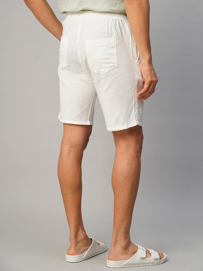 Men's Cotton Linen Regular Fit Stripe Side Seam Pocket Shorts White