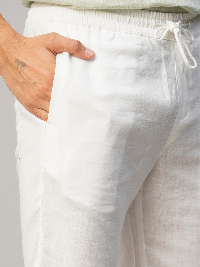 Men's Cotton Linen Regular Fit Stripe Side Seam Pocket Shorts White