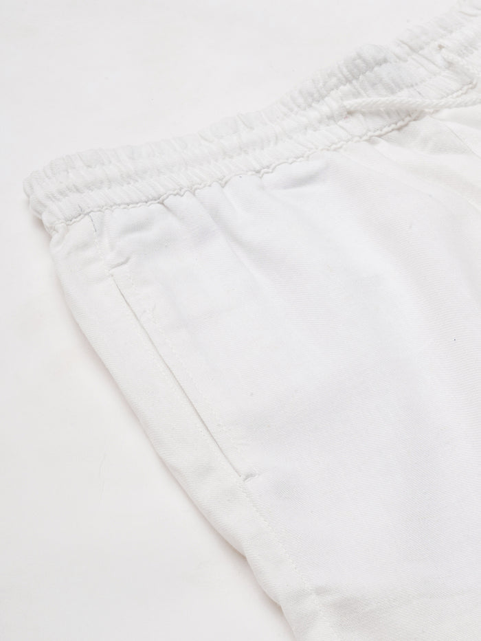 Men's Cotton Linen Regular Fit Stripe Side Seam Pocket Shorts White