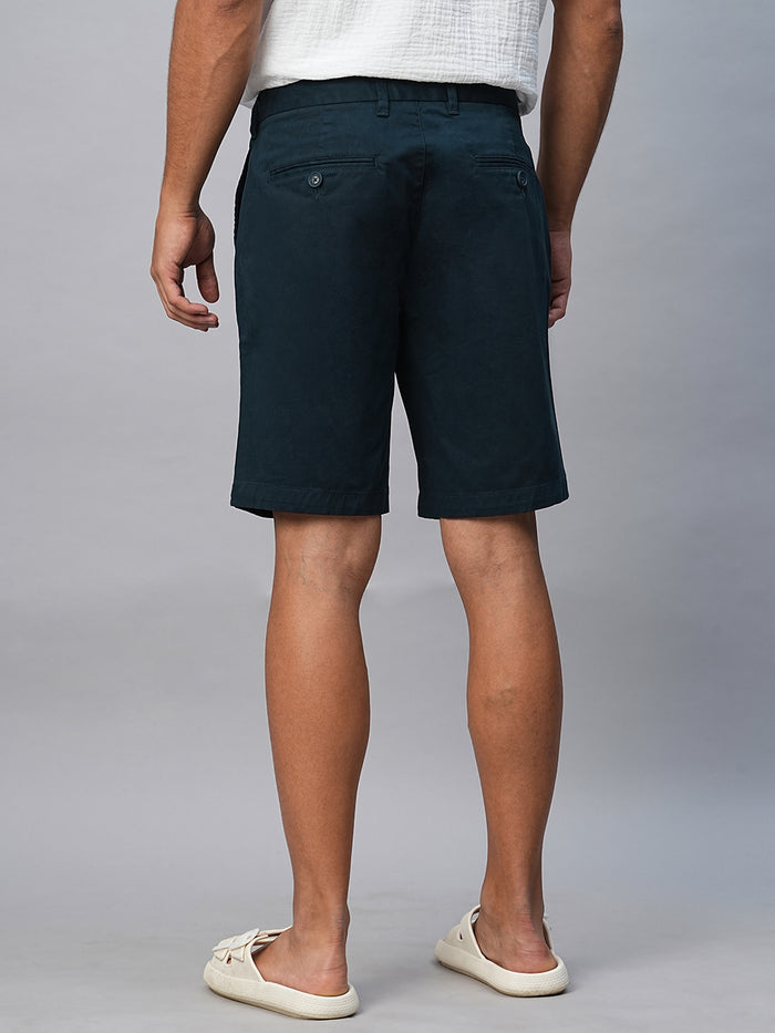 Men's Cotton Lycra Regular Fit Shorts Button Zip Navy