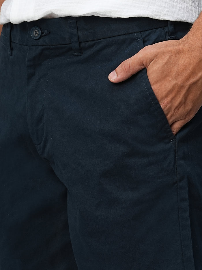 Men's Cotton Lycra Regular Fit Shorts Button Zip Navy