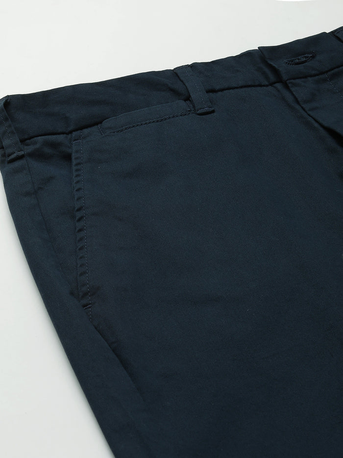 Men's Cotton Lycra Regular Fit Shorts Button Zip Navy