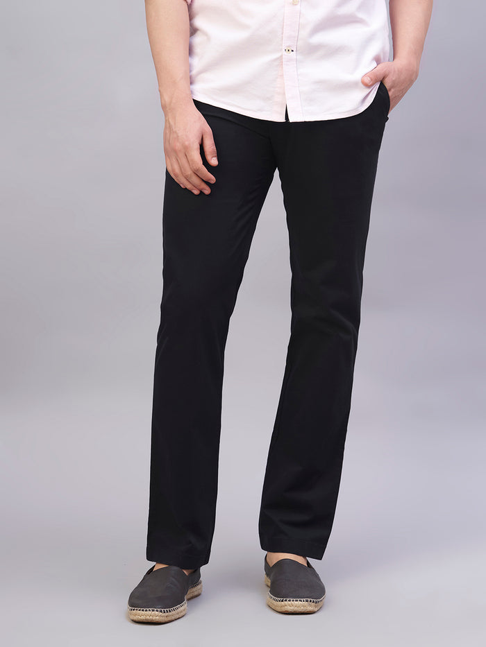 Men's Cotton Lycra Regular Fit Side Pocket Pant Black