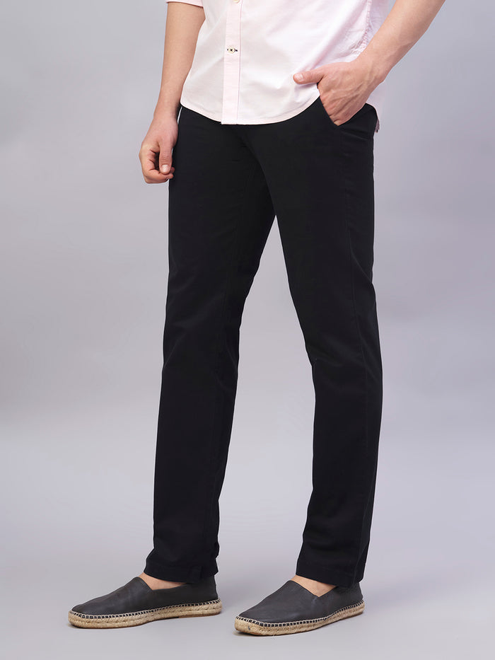 Men's Cotton Lycra Regular Fit Side Pocket Pant Black