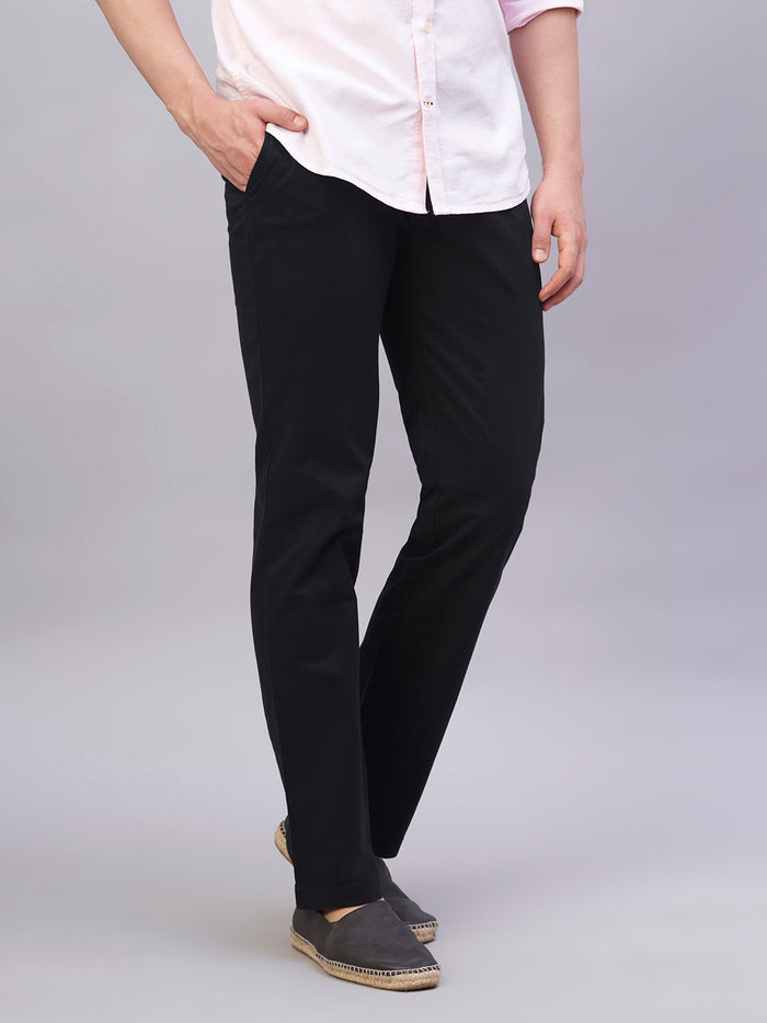Men's Cotton Lycra Regular Fit Side Pocket Pant Black