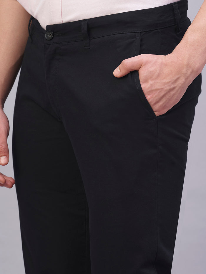 Men's Cotton Lycra Regular Fit Side Pocket Pant Black
