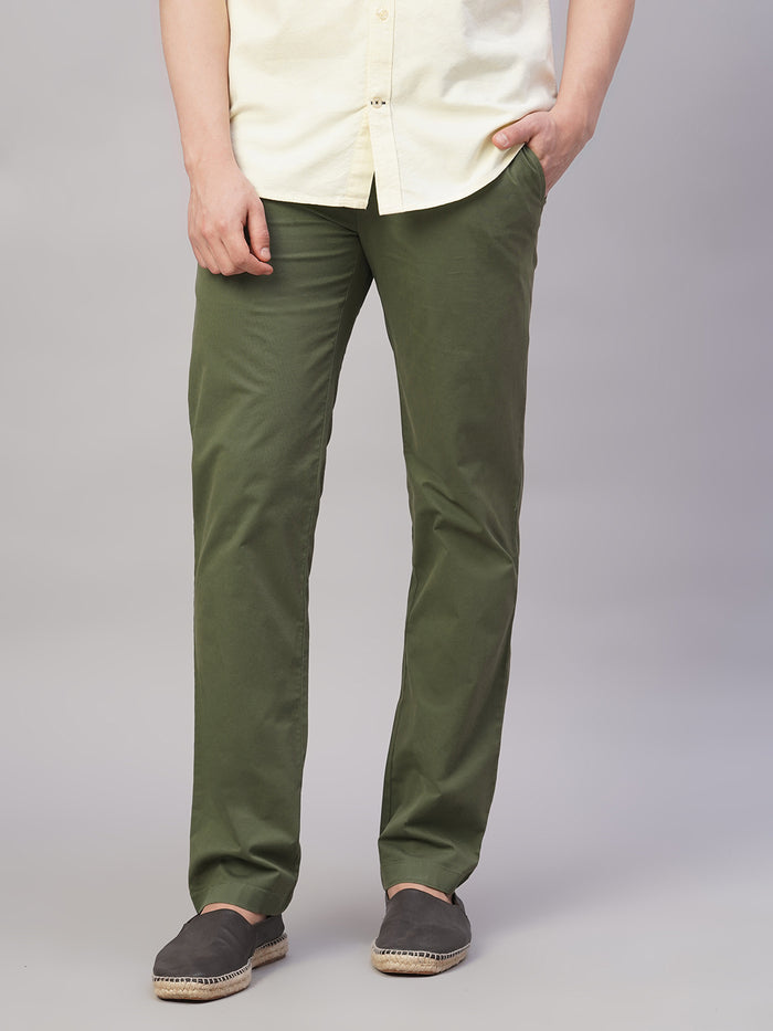 Men's Cotton Lycra Regular Fit Side Pocket Pant Olive