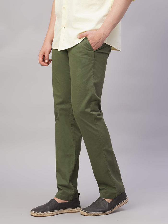 Men's Cotton Lycra Regular Fit Side Pocket Pant Olive