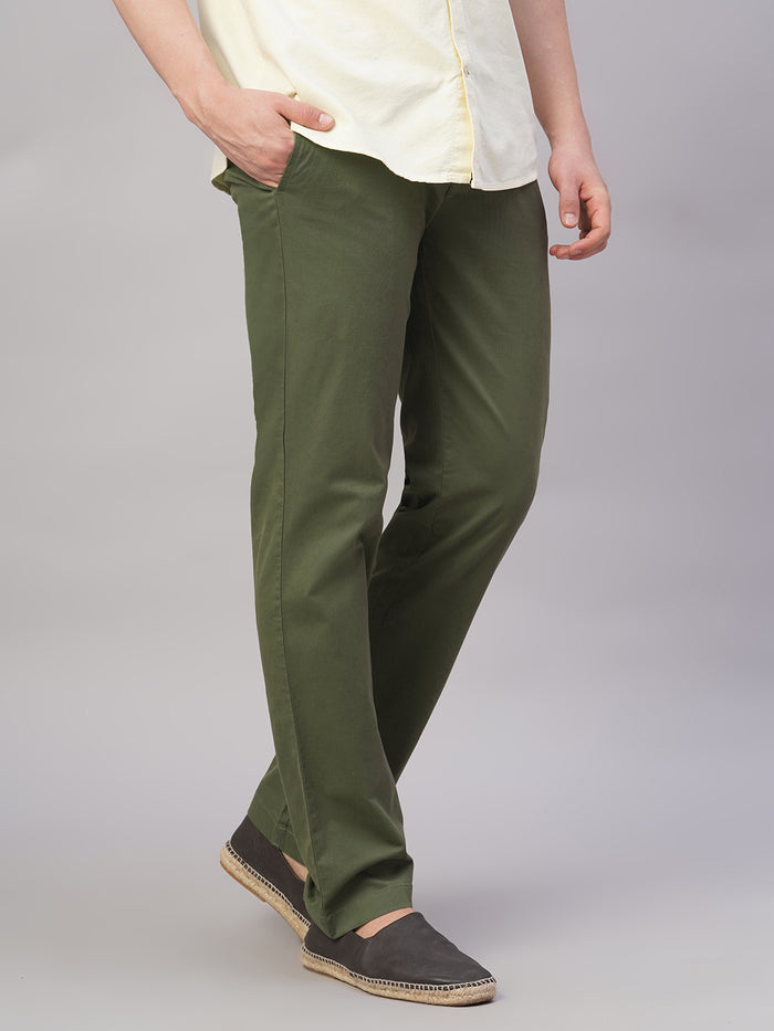 Men's Cotton Lycra Regular Fit Side Pocket Pant Olive