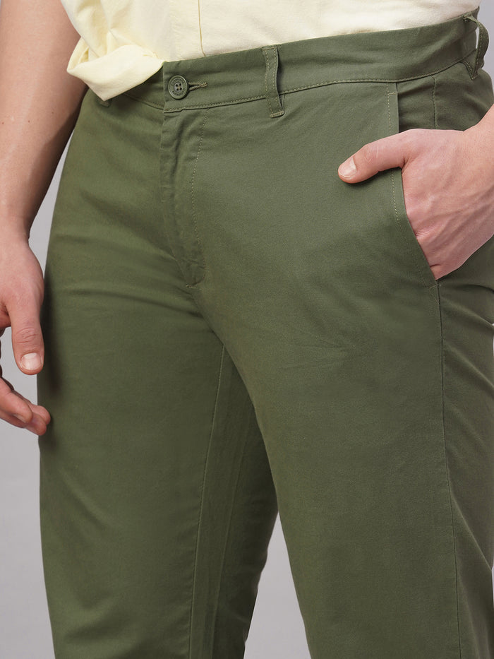 Men's Cotton Lycra Regular Fit Side Pocket Pant Olive