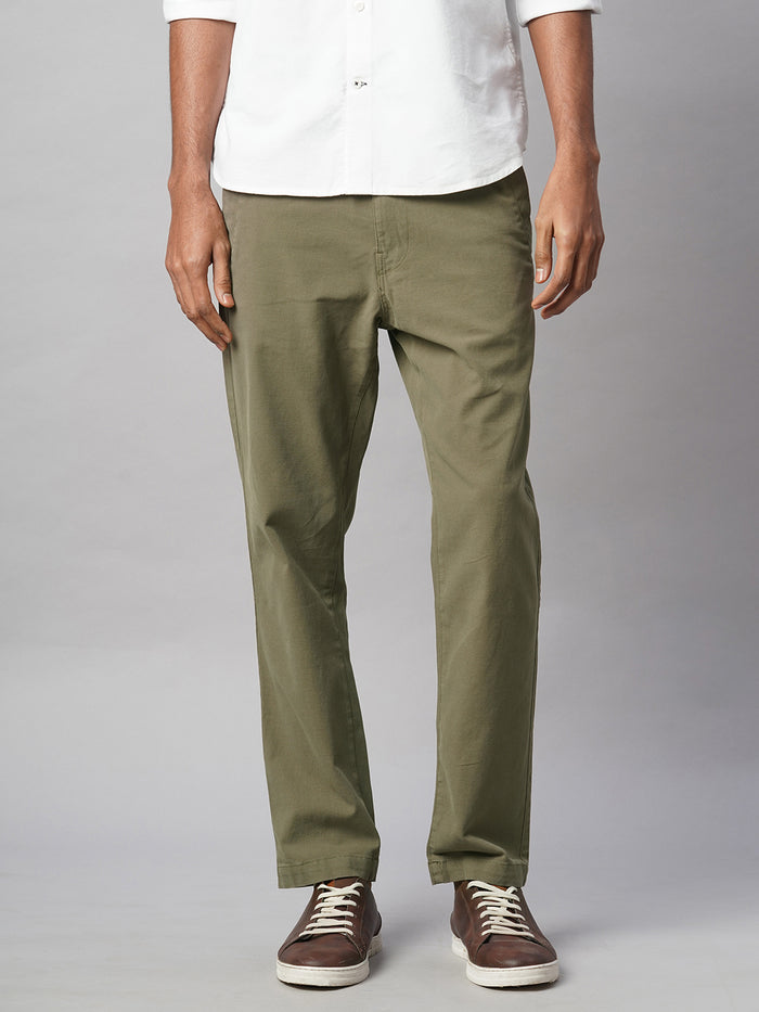 Men's Cotton Lycra Slim Fit Coin Pocket Pant Olive