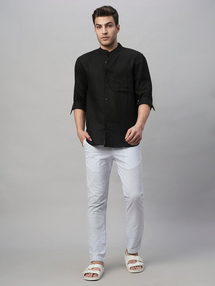 Men's Cotton Seer Sucker Slim Fit Pants Sky Blue