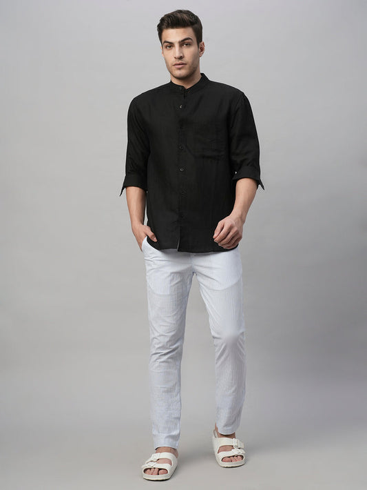 Men's Cotton Seer Sucker Slim Fit Pants Sky Blue