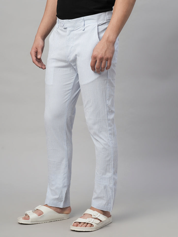 Men's Cotton Seer Sucker Slim Fit Pants Sky Blue