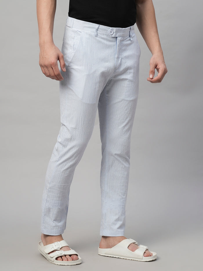 Men's Cotton Seer Sucker Slim Fit Pants Sky Blue