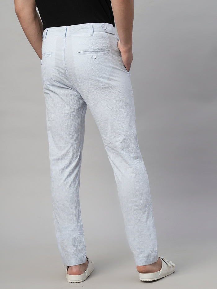 Men's Cotton Seer Sucker Slim Fit Pants Sky Blue
