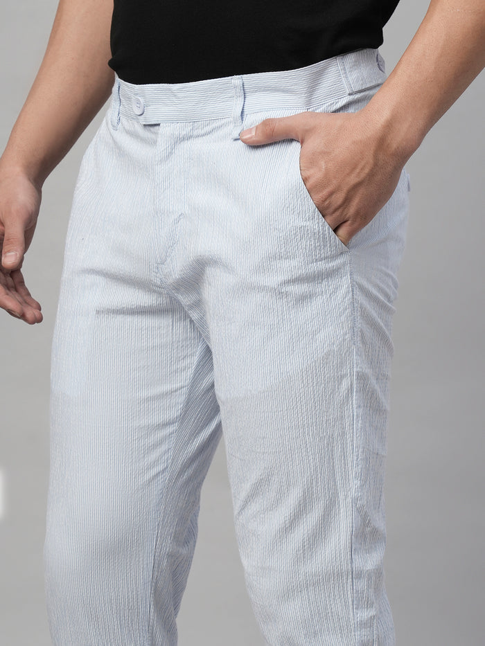 Men's Cotton Seer Sucker Slim Fit Pants Sky Blue