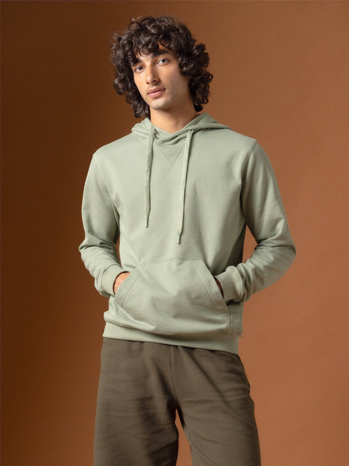 Men's Green Organic Cotton Regular Fit Hoodie Sweatshirt Light