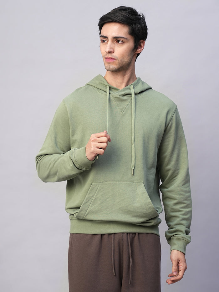 Men's Green Organic Cotton Regular Fit Hoodie Sweatshirt Light