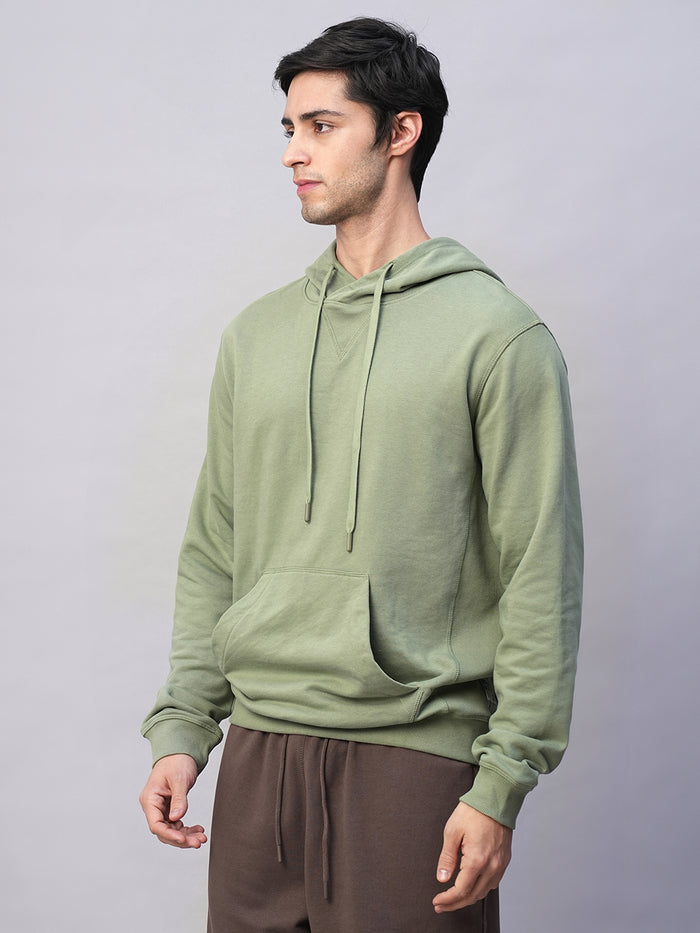 Men's Green Organic Cotton Regular Fit Hoodie Sweatshirt Light