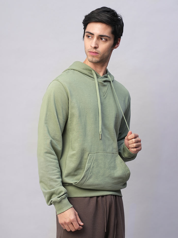Men's Green Organic Cotton Regular Fit Hoodie Sweatshirt Light