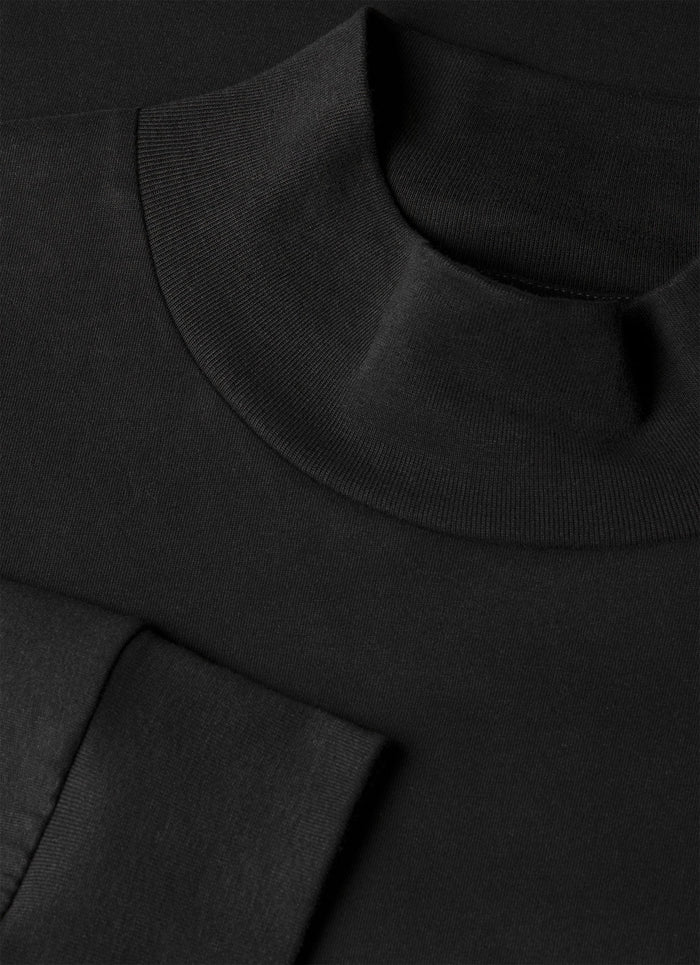 Men's Long Sleeve Brushed Cotton Mock Neck T-shirt in Black