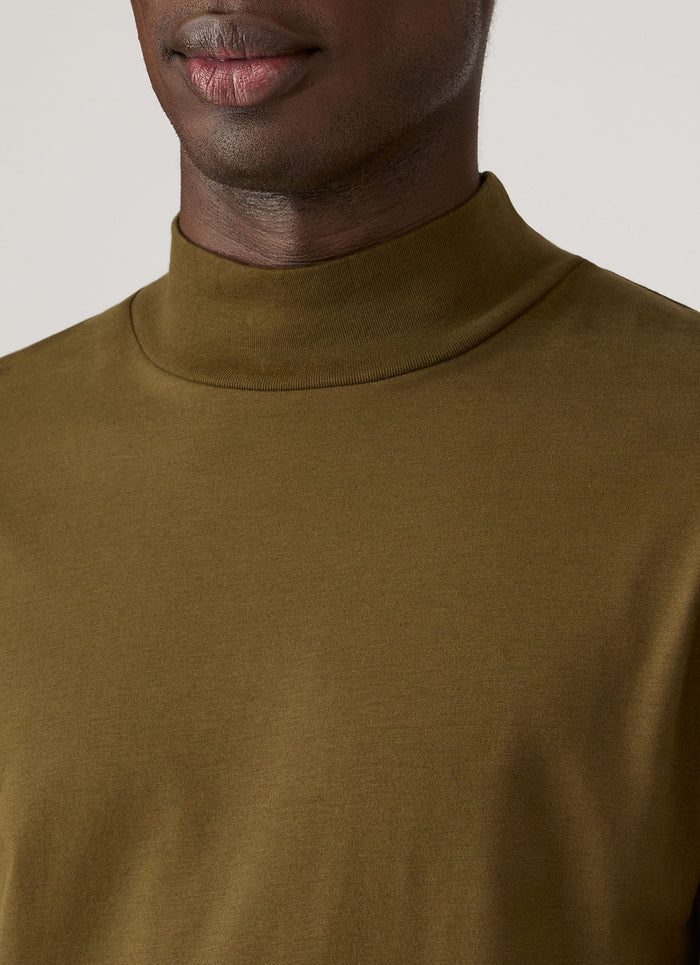 Men's Long Sleeve Brushed Cotton Mock Neck T-shirt in Loden Green