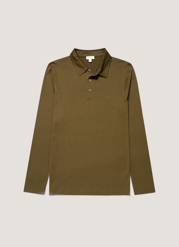 Men's Long Sleeve Classic Jersey Polo Shirt in Loden Green