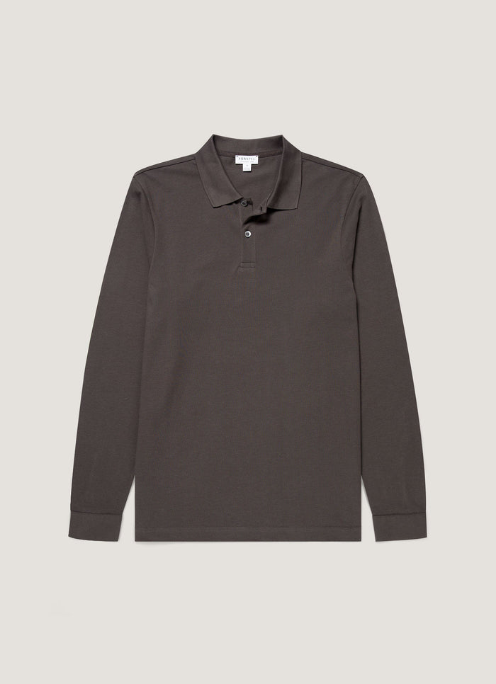 Men's Long Sleeve Piqué Polo Shirt in Anthracite