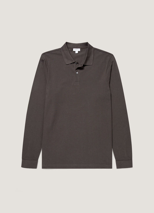 Men's Long Sleeve Piqué Polo Shirt in Anthracite