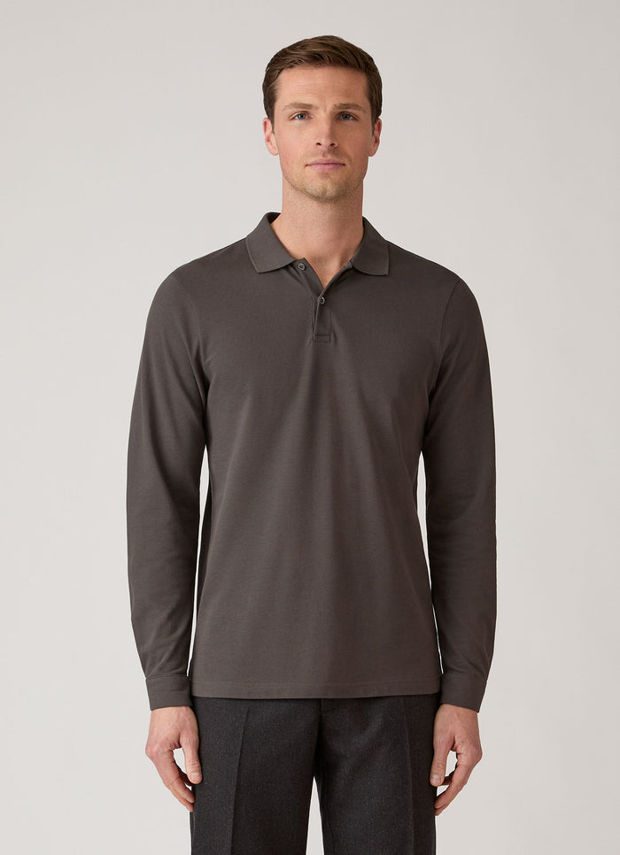 Men's Long Sleeve Piqué Polo Shirt in Anthracite