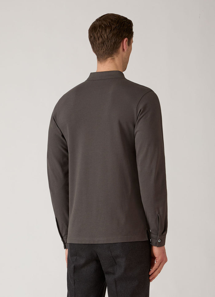 Men's Long Sleeve Piqué Polo Shirt in Anthracite