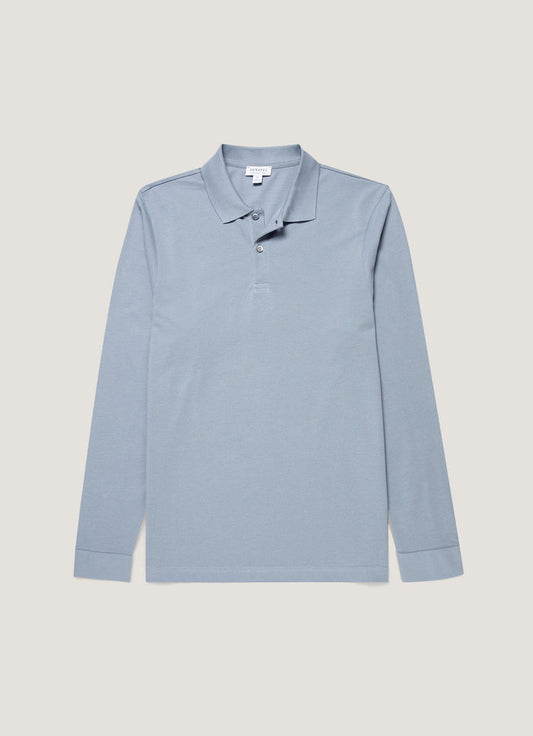 Men's Long Sleeve Piqué Polo Shirt in Powder Blue