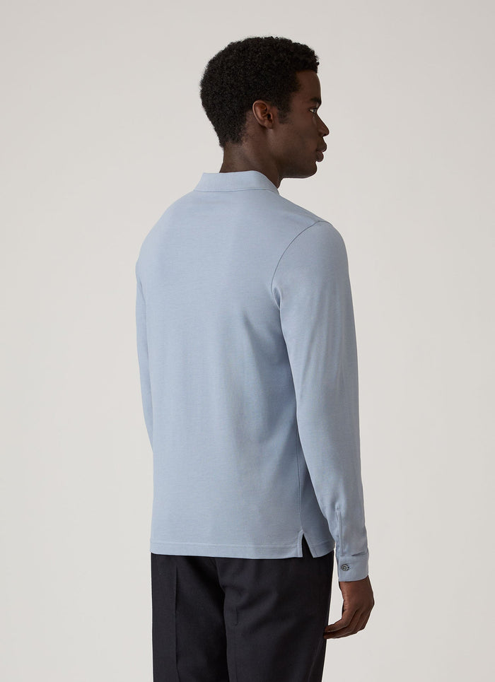 Men's Long Sleeve Piqué Polo Shirt in Powder Blue