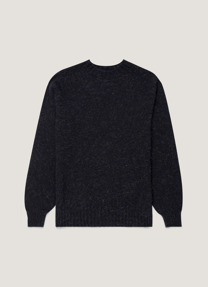 Men's Shetland Crew Neck Jumper in Dark Navy Mouline