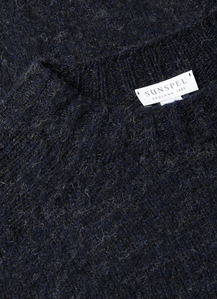 Men's Shetland Crew Neck Jumper in Dark Navy Mouline