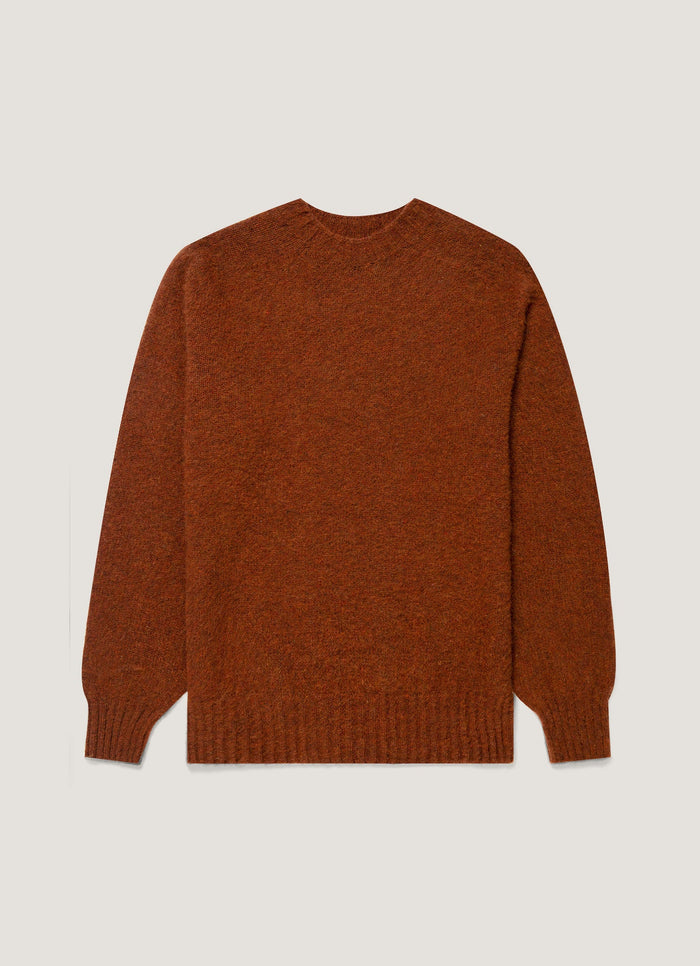 Men's Shetland Crew Neck Jumper in Dark Tobacco