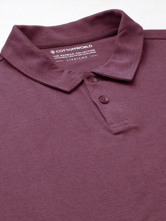 Men's Wine Cotton Bamboo Elastane Regular Fit Tshirt