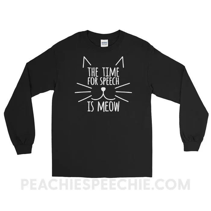 Meow Speech Long Sleeve Tee - Black / S - T-Shirts & Tops peachiespeechie.com