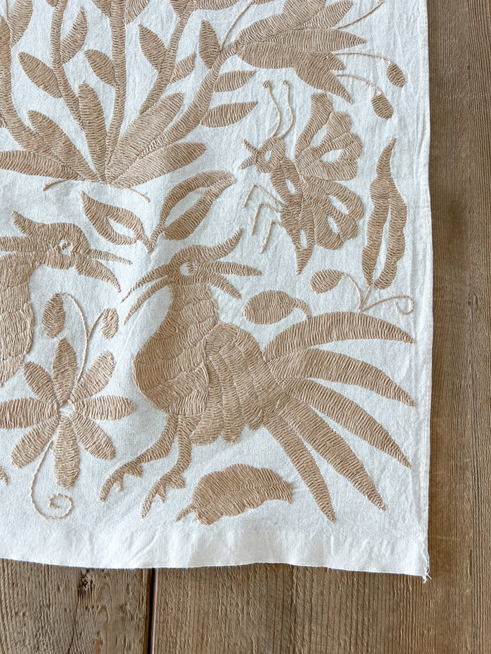 Mexican embroidered Otomi table runner folk art tan beige