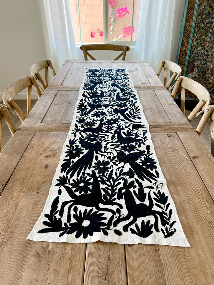 Mexican Otomi Table Runner in Ebony