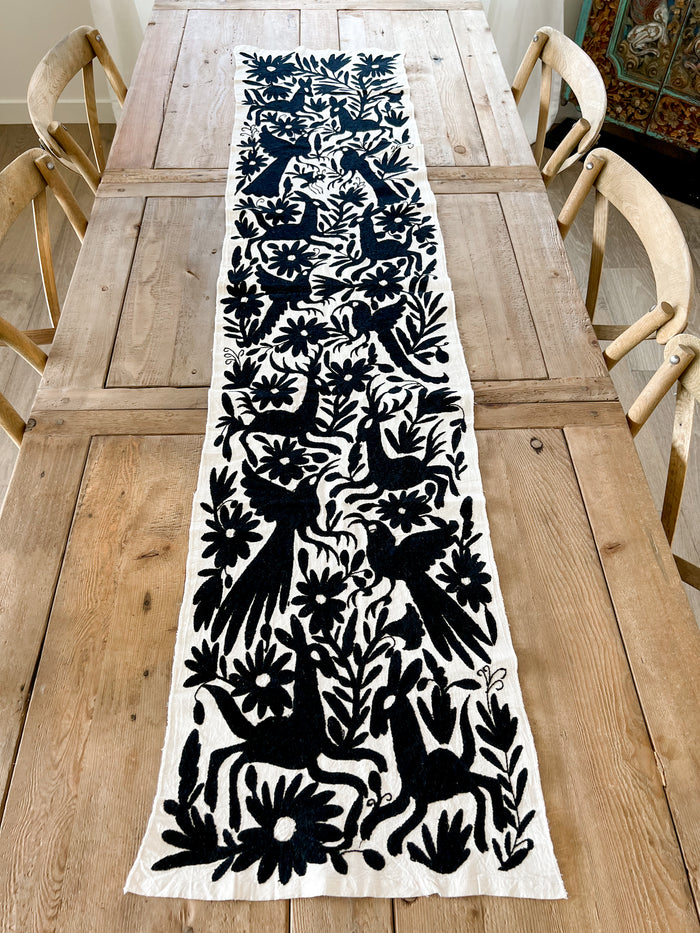 Mexican Otomi Table Runner in Ebony