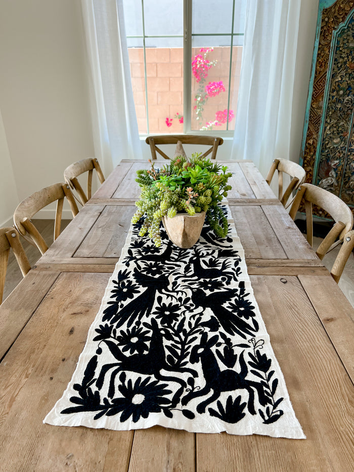 Mexican Otomi Table Runner in Ebony