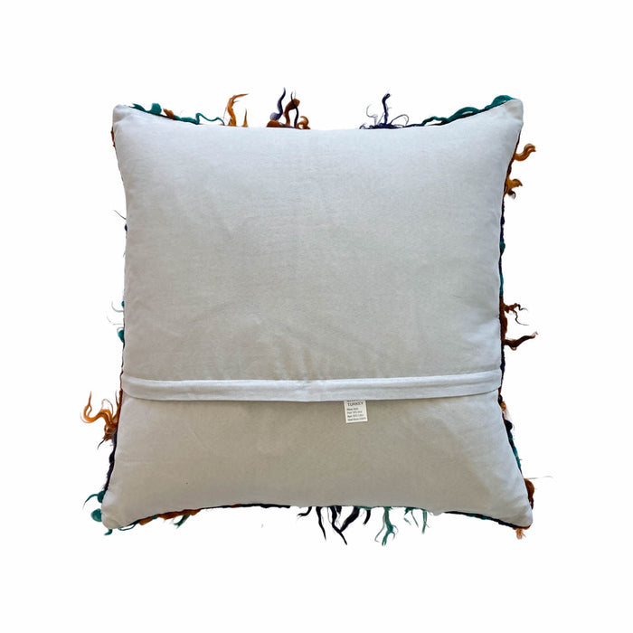 handmade striped turkish tulu pillow 24x24 made with vintage blue green rust textiles
