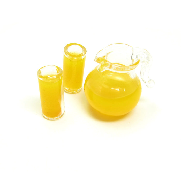 Dollhouse Miniature Orange Juice Pitcher & Juice Glasses Set
