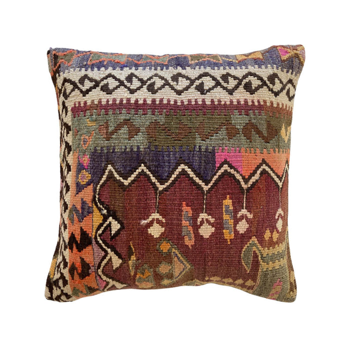 Mischief Handmade traditional Turkish kilim pillow cover made with vintage rugs 18x18 pattern