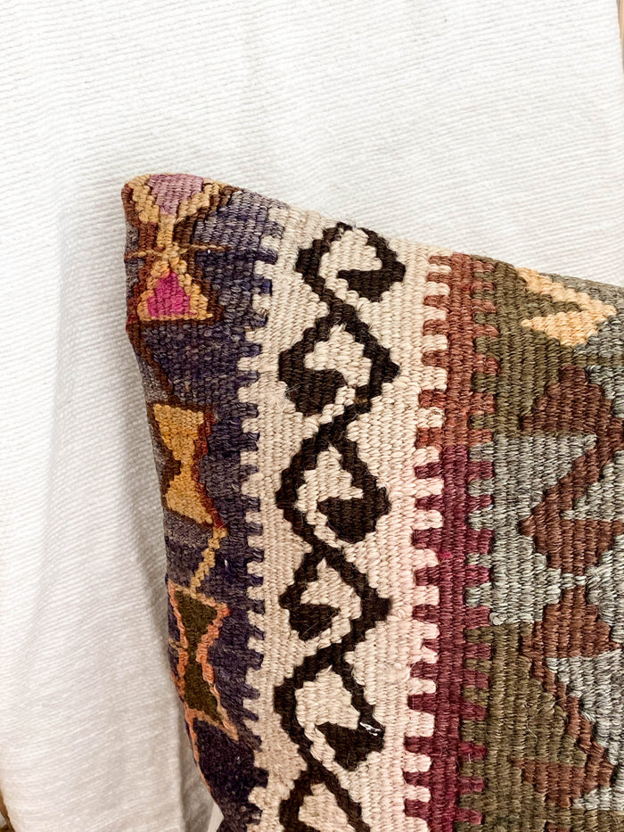 Mischief Handmade traditional Turkish kilim pillow cover made with vintage rugs 18x18 pattern